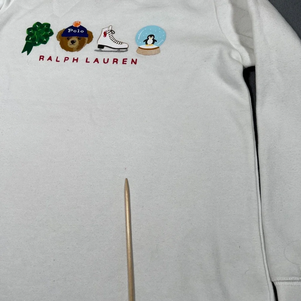 Polo Ralph Lauren Girls Dress White M 8-10 Long Sleeve Bear Ice Skate‎ Penguin